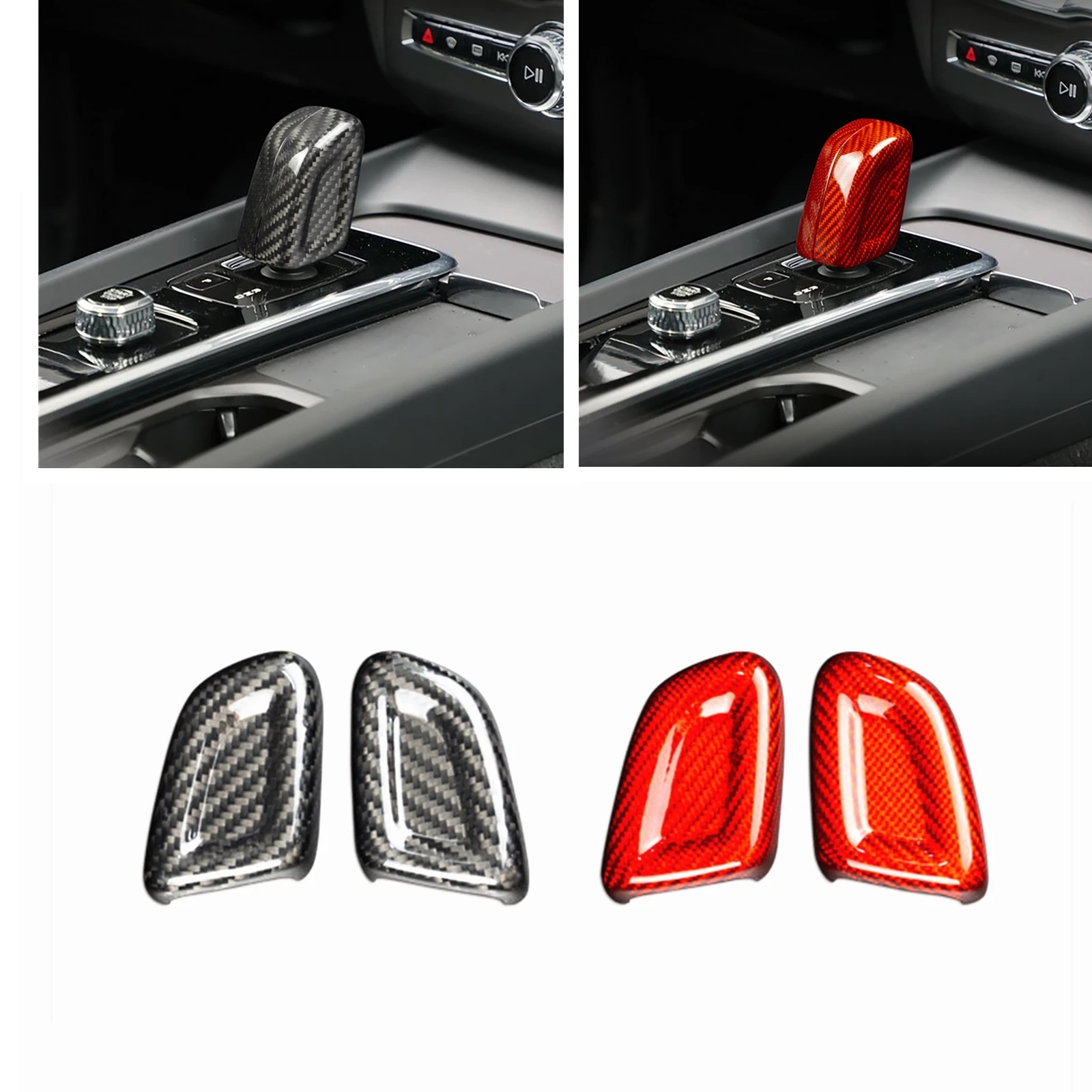 

For Volvo XC40 S60 XC60 V90 2020-2022 Real Carbon Fiber Gear Shift Knob Head Cover Trim Black/Red Shifter Handle Case Cap Shell