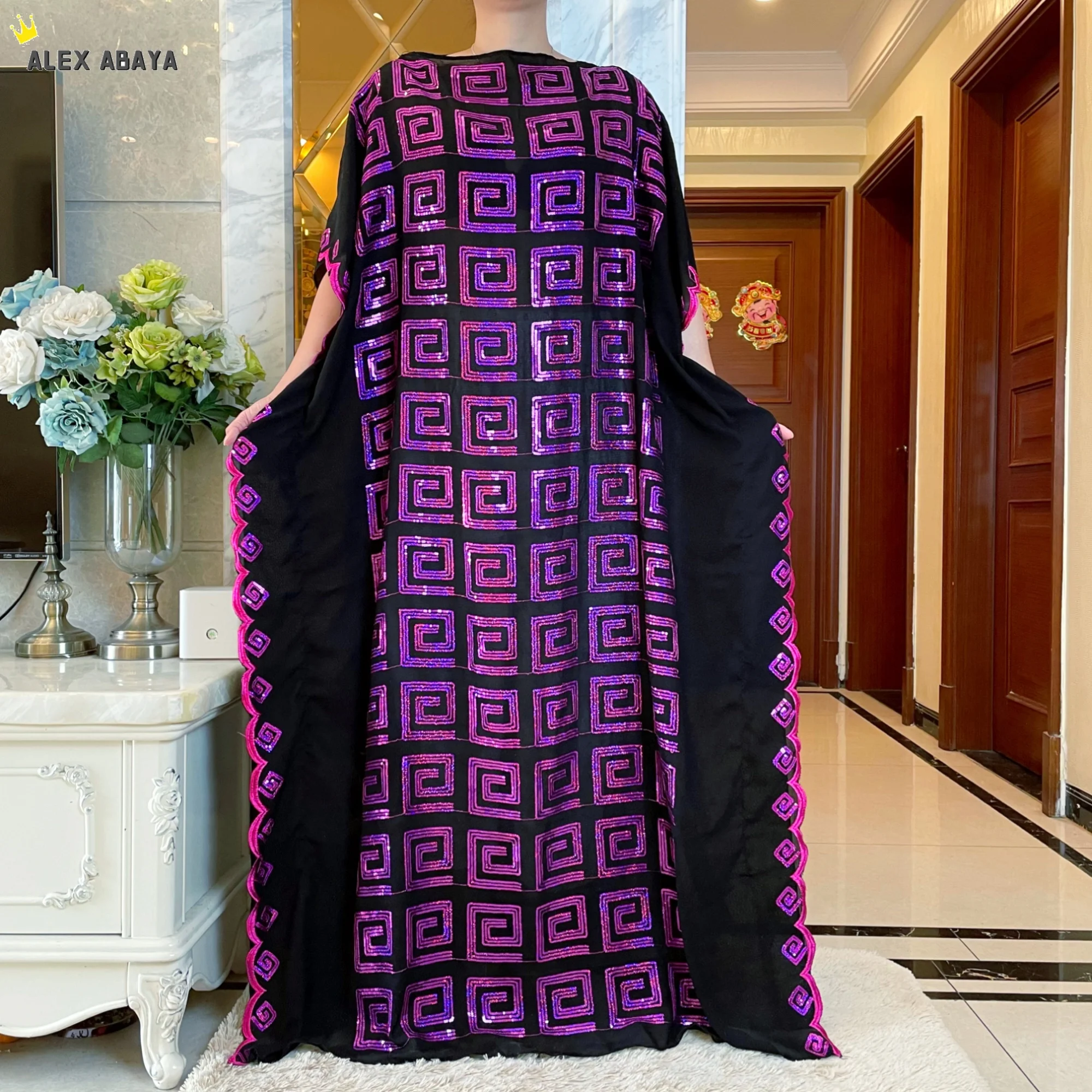 Abaya de talla grande para mujer africana, vestido bordado de lentejuelas Multicolor de alto grado, ropa islámica Maxi de moda musulmana, AL083