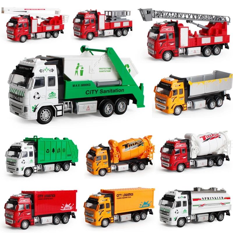 

15 types 1/32 4d back of the car city Construction Container garbage trash Muck Cement mixer fire truck watering cart model toys
