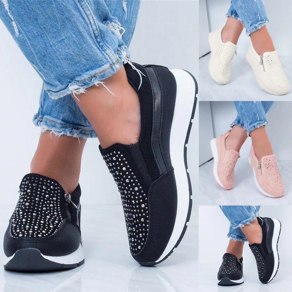 

SAGACE Women's Sneakers Ladies Ankle Mesh Flat Shoes Loafers Zipper Flock Roman Camouflage Casual Shoes Women soft Footwears new