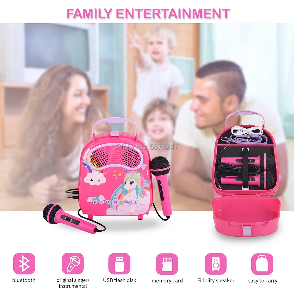 

Karaoke music machine with toy microphone for singing for kids