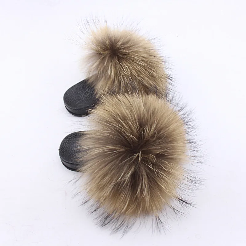 

Baby Girl Slippers With Fur Kids Shoes Real Fox Fur Slippers Raccoon Slides Girl Boy Shoes Children Beach Slippers Home Shoes
