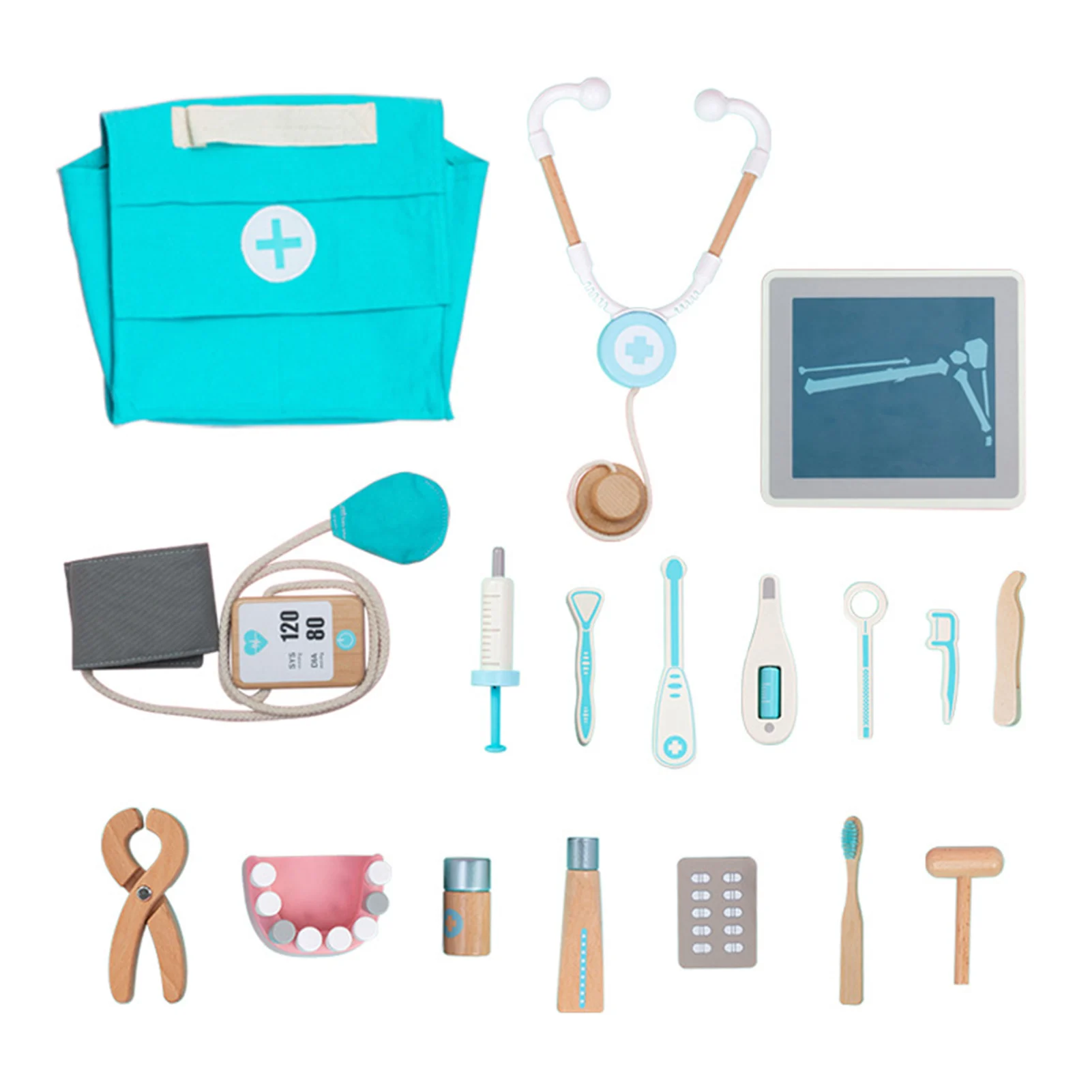 

17pcs Kids Doctor Playset Pretend Play Wood Toy Doctor Kit Medical Bag Hand Eye Coordination Toy For Kids