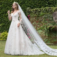 princess wedding dresses for women bride 2021 lace appliques luxury bridal gowns long sleeve marriage dress robe de mariee