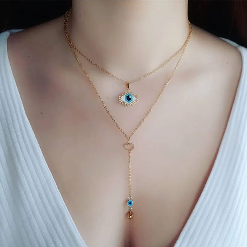 

XUXI Simple Japan Rice Beads Pendant Women Metal-Chain Hand-Made Necklace Fashion Stainless-Steel Necklace E4385