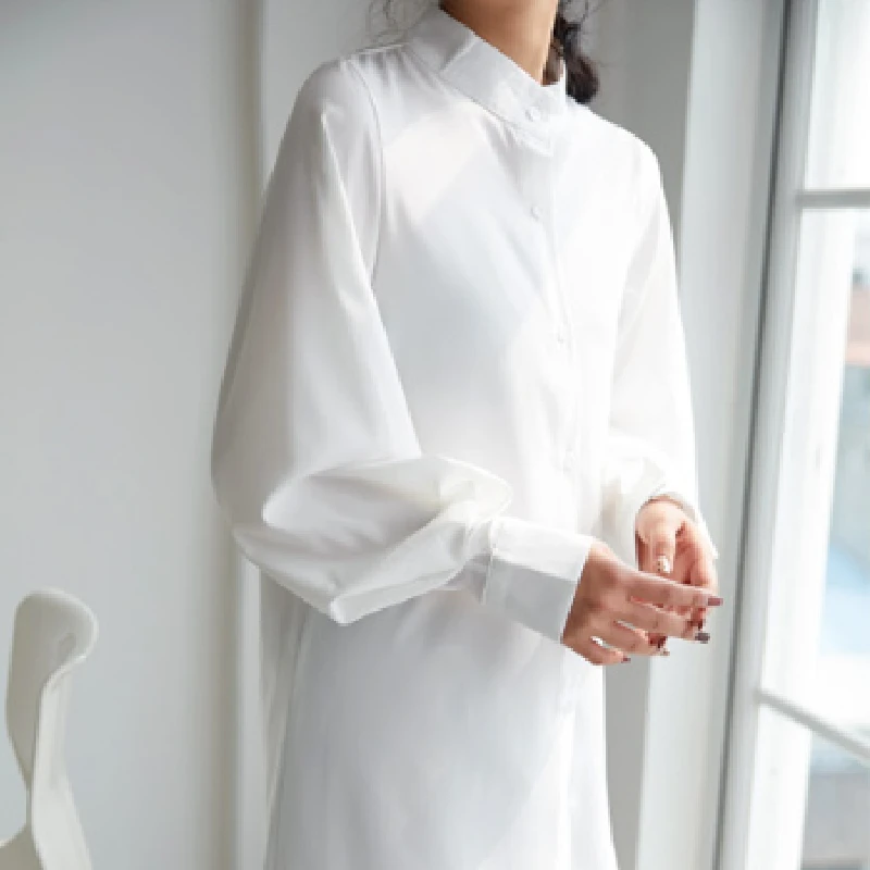 Шифоновая женская блузка с длинным рукавом-фонариком белая рубашка длинными