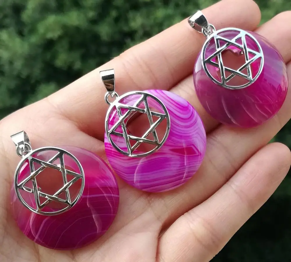 Роза Оникс агат камень Звезда Давида кулон бусина Пончик энергия рейки амулет