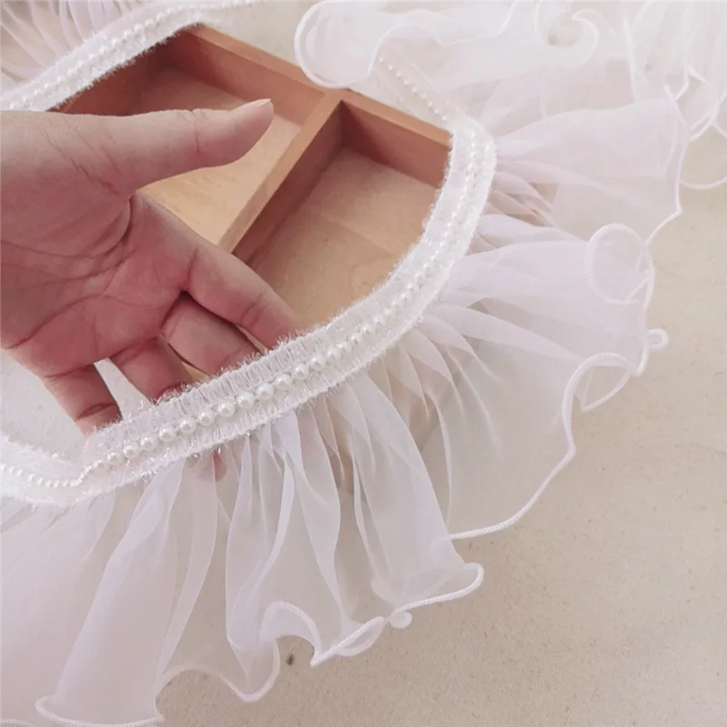 

11cm wide encrypted White organza yarn+ beads super poncho doll skirt, children's clothing, lace accessories