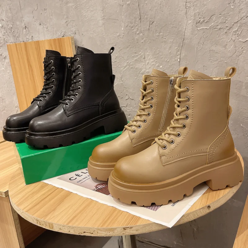 

Women's Boots Fashion Autumn Winter Platform Shoes Woman Ankle Boot 2021 New All-match Thick Heel Motorcycle Boots Women Shoes