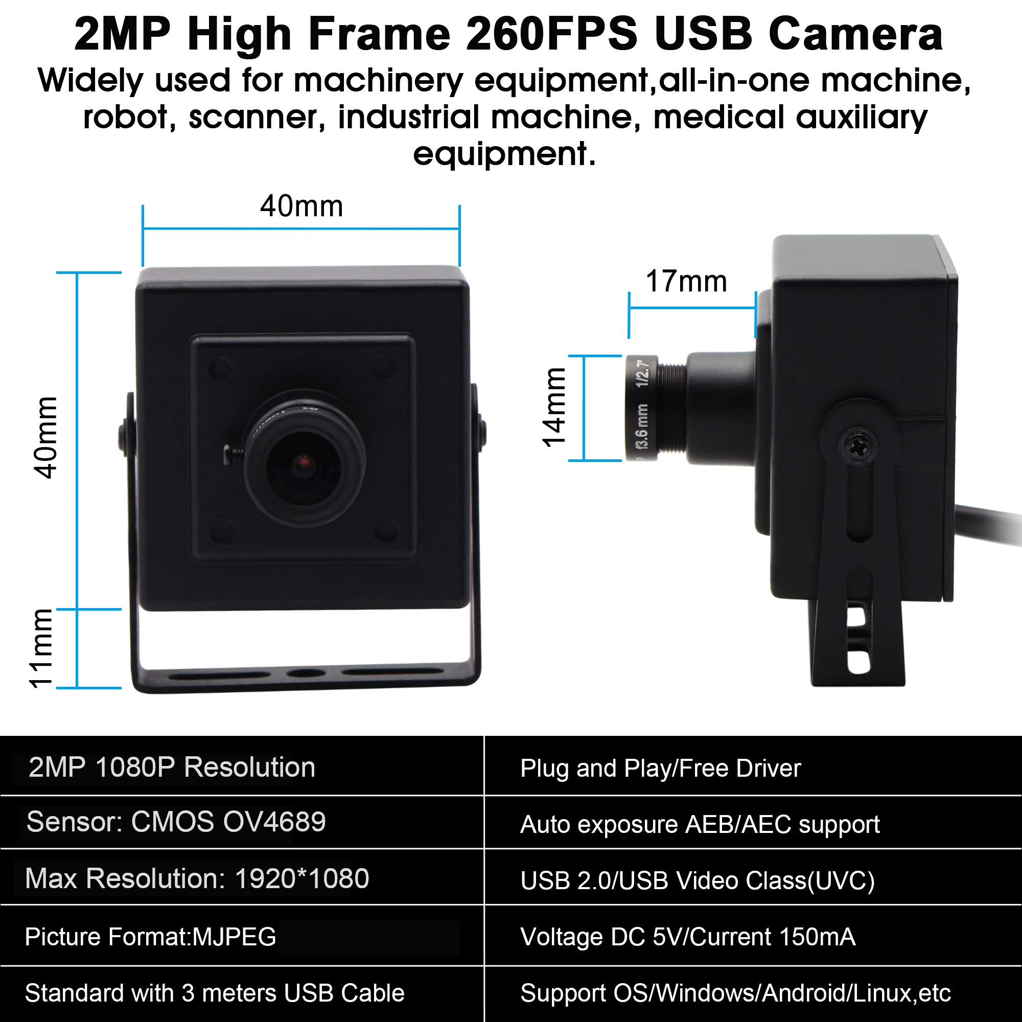 Не искажают окружающий мир 2MP высокое Скорость 260fps при температуре не выше 640x360p
