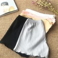 ladies women summer safety pants thread ribbed striped seamless stretchy underpants solid color ruffled agaric hem boxer shorts