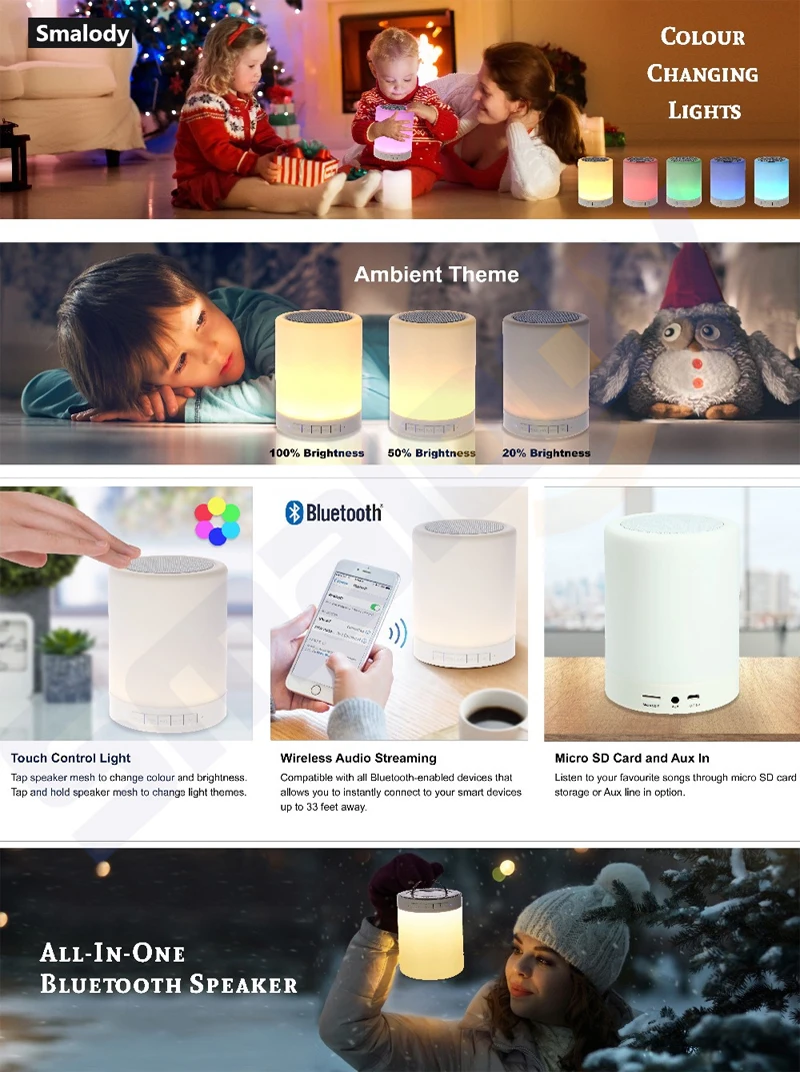 

Portable Bluetooth Speaker Player Touch Pat Light Wireless Speaker Colorful LED Night Light Bedside Table Lamp for Better Sleeps