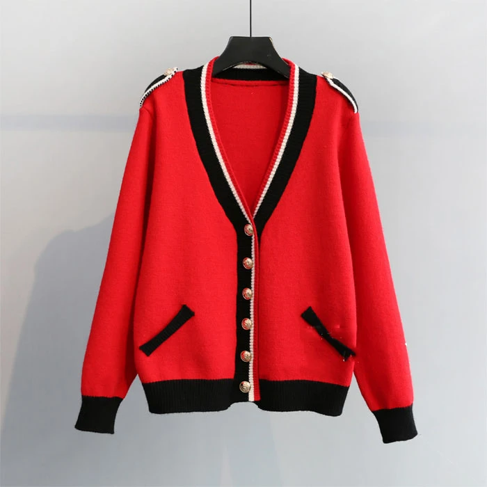 

Long Sleeve Panelled Top Knitted Cardigan Sweater 2021 Spring Women New Loose Single Breasted V-neck Versatile