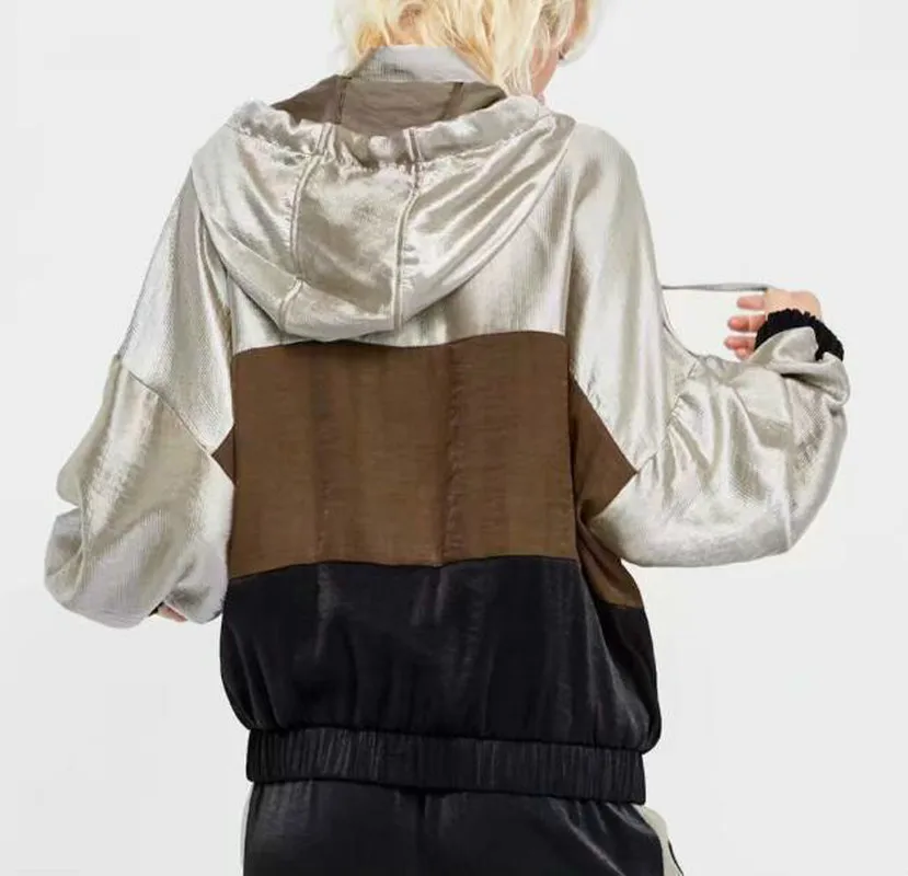 Sports suit female Hooded Jacket Patchwork Color Sweatshirt casual Drawstring Striped Jogging Pants 2021 spring new Tracksuits |
