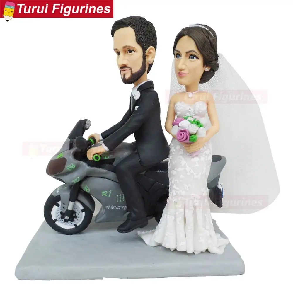 Мотоцикл Свадебный силуэт мотоцикл пара жених торт топперы поплавок|Статуи и