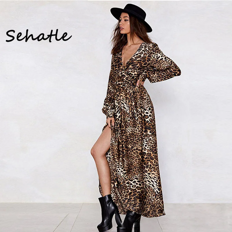 Женское платье с леопардовым принтом Sehatle повседневное пляжное средней длины