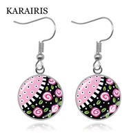 karairis 2020 new trendy sweet cartoon boho flower drop earrings glass dome gem pendants drop earrings for women gifts