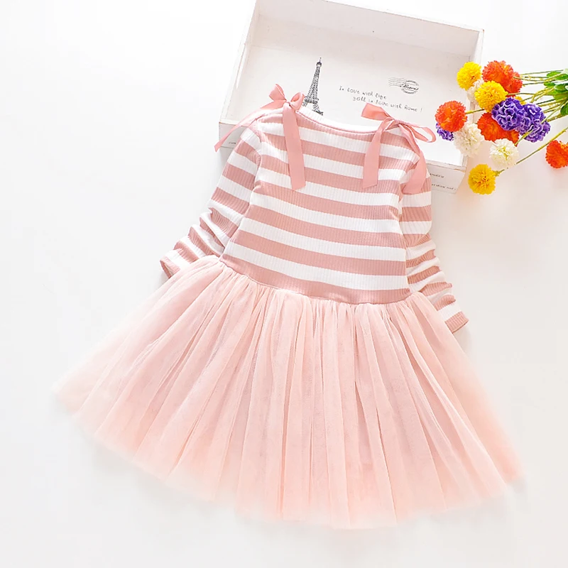 Платье для девочек платье принцессы в полоску с длинными рукавами платье-пачка