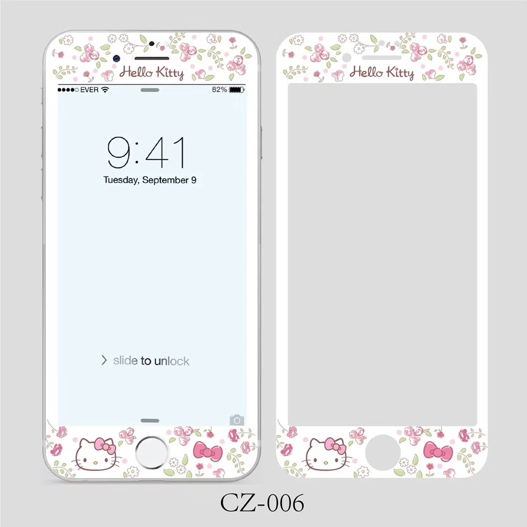 3D 9H Soft Edge Japanese Cartoon KT Cat Pattern Screen Protector For iPhone 7 6 6S 8 Plus Tempered Glass Protective Film