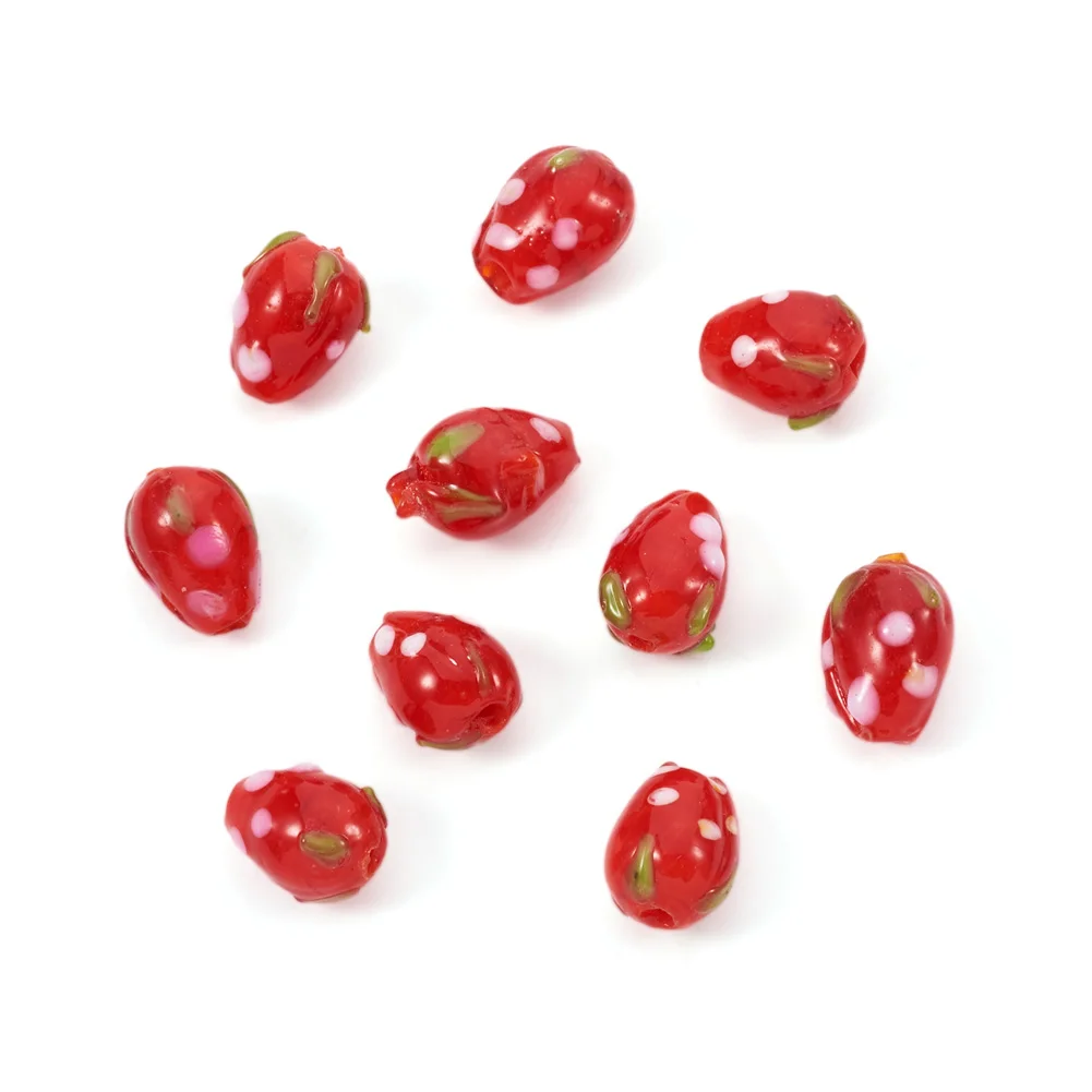 Бусины ручной работы в виде клубники 10 шт. красные и розовые бусины форме грибов