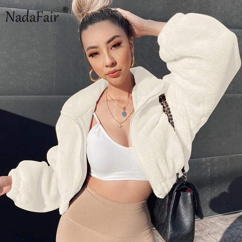 Женское пушистое плюшевое пальто Nadafair укороченная плюшевая куртка с высоким