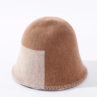 autumn winter new splicing wool bucket cap simple joker hook edge knitted fisherman cap