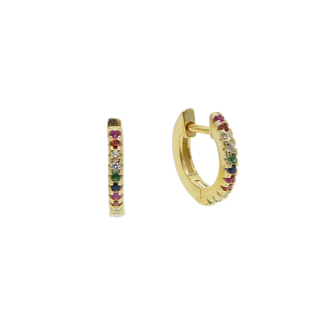 Разноцветные серьги с радужными Фианитами Золотые заполненные искусственными