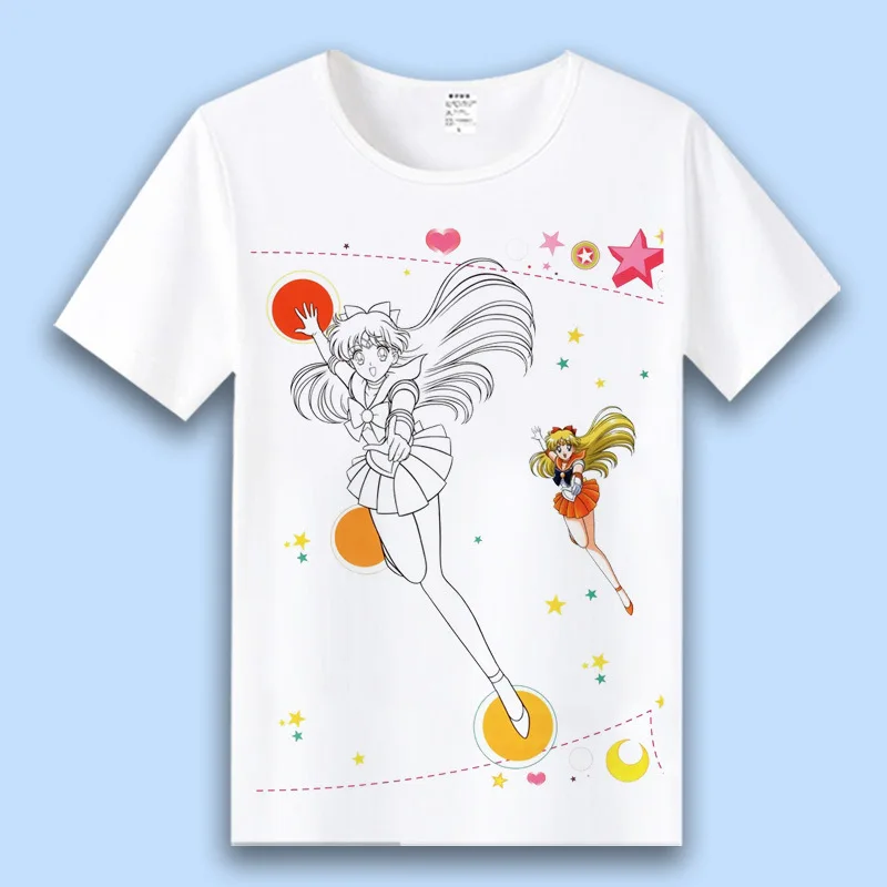 

2021 Japanese Sailor Moon Anime Short Sleeve Cute T-shirt Moon Hare Water Ice Moon Boys Girls Tees Top Clothing