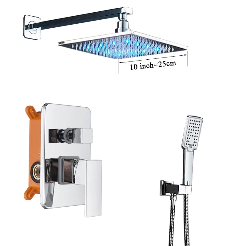 10inch Shower Set A Смеситель для ванной комнаты, хромированный светодиодный смеситель для душа, настенный смеситель для ванной, смеситель для ванной, душевой кран, душевой набор - Цвет: 10inch Shower Set A