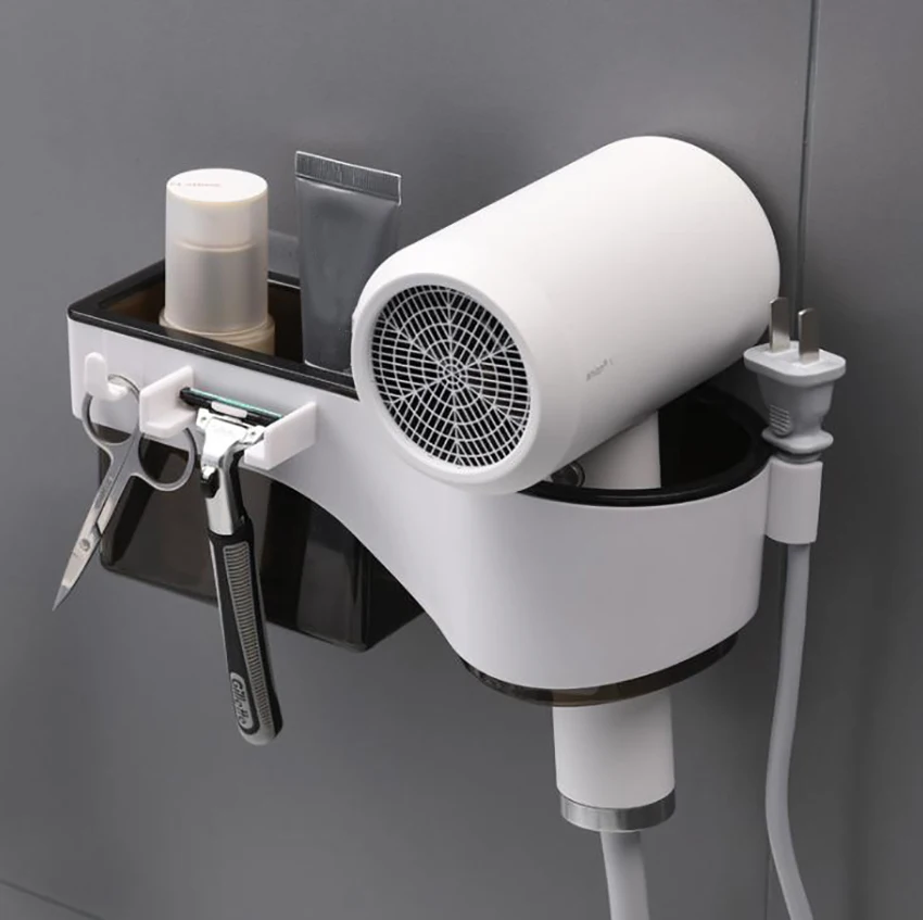 1pc household practical simple bathroom punch-free hair dryer bracket plastic wall-mounted razor comb storage shelf |