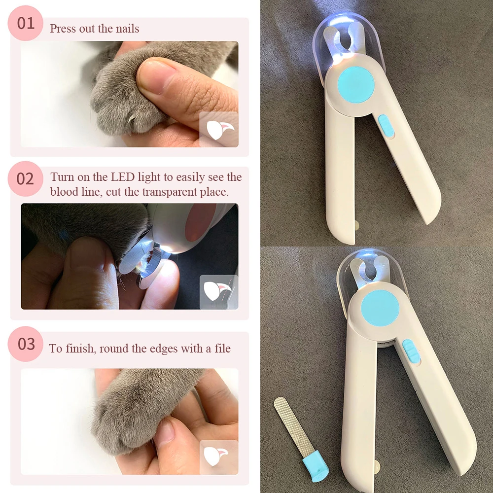 

Pet Cat Dog Nail Clipper Cutter Stainless Steel Grooming Scissors Professional Clippers Claw Nail Scissors With LED Lights