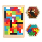 3D-пазл по методике Монтессори, радуга, деревянный Танграм, математические игрушки, игра-головоломка, трехмерные пазлы, Детские обучающие игрушки