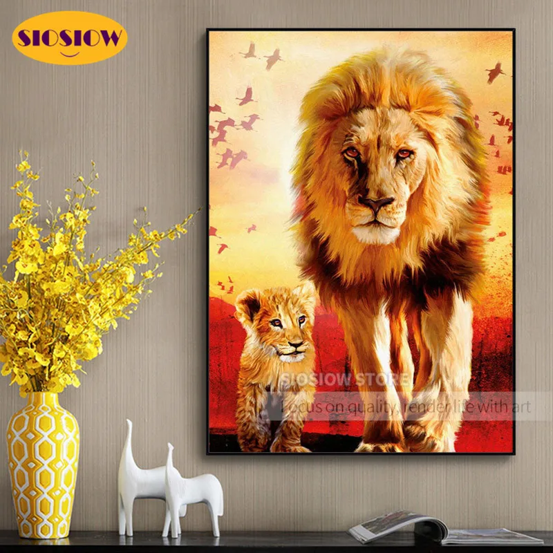 Алмазная живопись 5D сделай сам мозаика в виде семьи Львов полноразмерная 3D