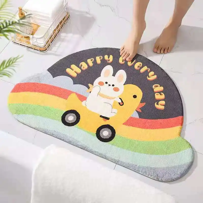 

Semicircle Imitation Cashmere Absorbent Carpet Bathroom Non-slip Bottom Door Mat Door Mat Home Bedroom Room Floor Mat