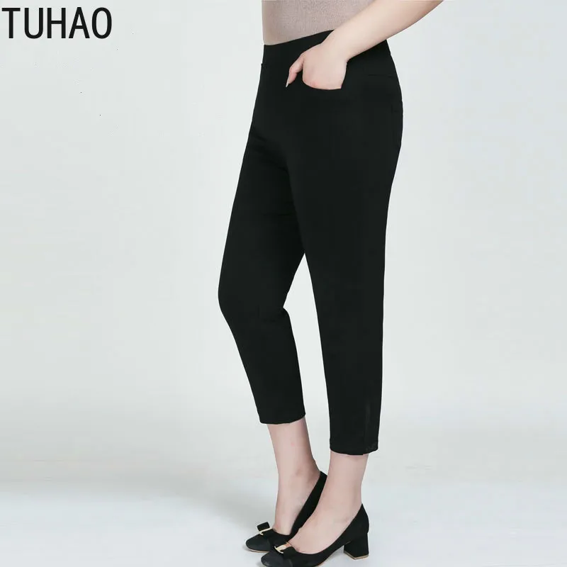 

TUHAO 2020 летние офисные женские повседневные брюки размера плюс 9XL 8XL 7XL 6XL женские повседневные брюки высокие эластичные Стрейчевые брюки Капри WM34