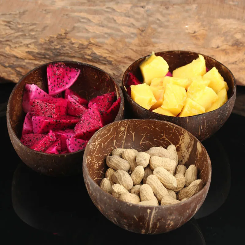 

Creative Coconut Shell Bowl Kitchen Set Tableware Natural Spoon Fruit Salad Noodle Rice Wooden