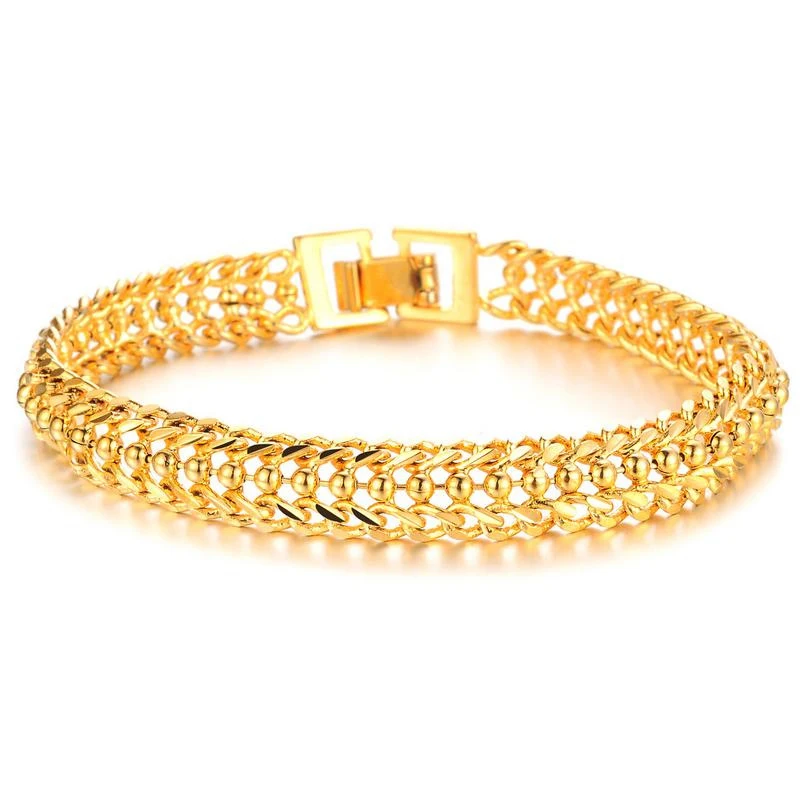 

24K Gold Plated Copper Alloy Jewelry 2021 Trend Fashion Retro Style All-Match Classic Ladies Bracelet For Women 19CM 12G
