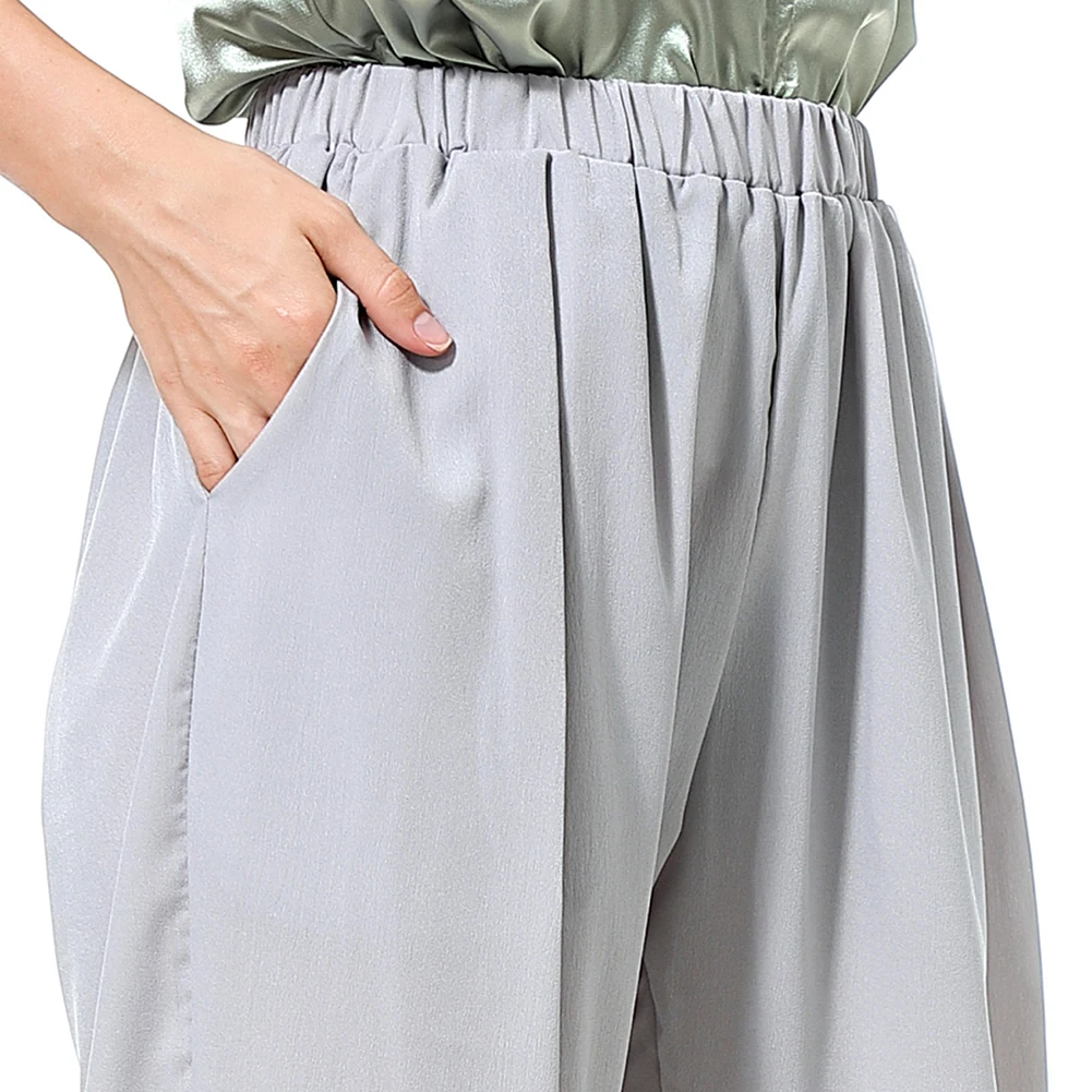 Повседневные Женские однотонные свободные длинные широкие брюки с карманами