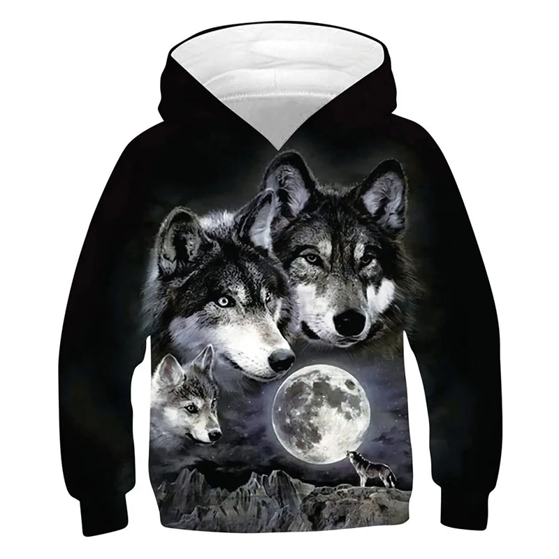 Funny Kids Outerwear 3D Print Boys Girls Hoodies Wolf/Pizza Cat/Space Galaxy Hooded Autumn Long Sleeve Pullover Tops Children |