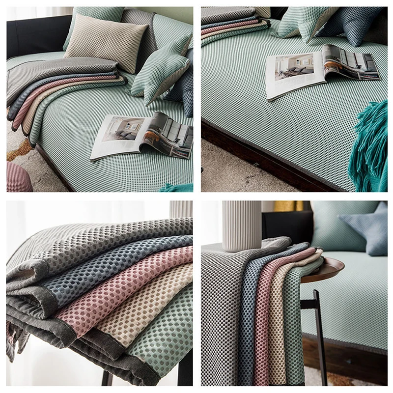 Cellular Cooling Fabirc Sofa Cover 1/2/3/4 Seater Slipcover Couch Sofacovers Upscale Covers Ice Silk Towel Wrap Covering | Дом и сад