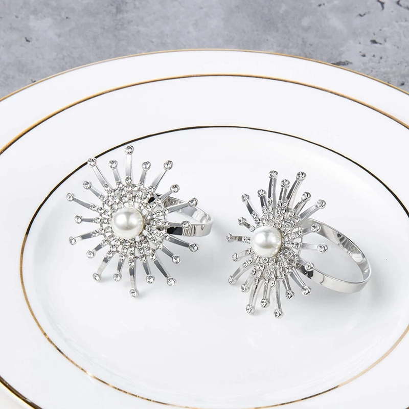 

6 Packs Napkin Rings Rhinestone Crystal Napkin Holders Exquisite Household Sunflower Serviette Buckle Holder Adornment