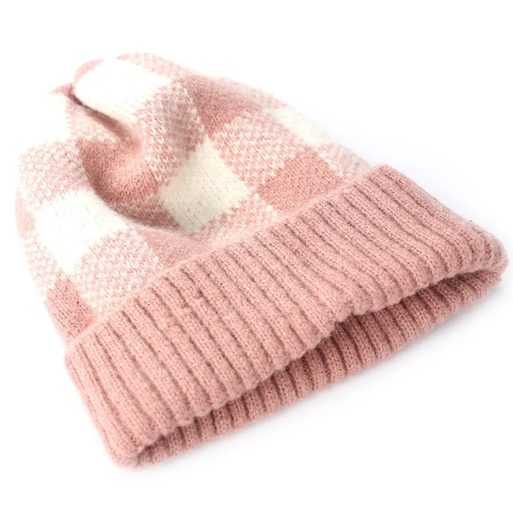 Женская зимняя шапка плюс бархатная Толстая клетчатая вязаная теплая для