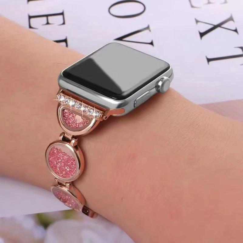 Suitable for Apple Watch 40mm 44mm luxury quicksand bracelet stainless steel strap iwatch5 6 4 3 2 42mm 38mm diamond strap