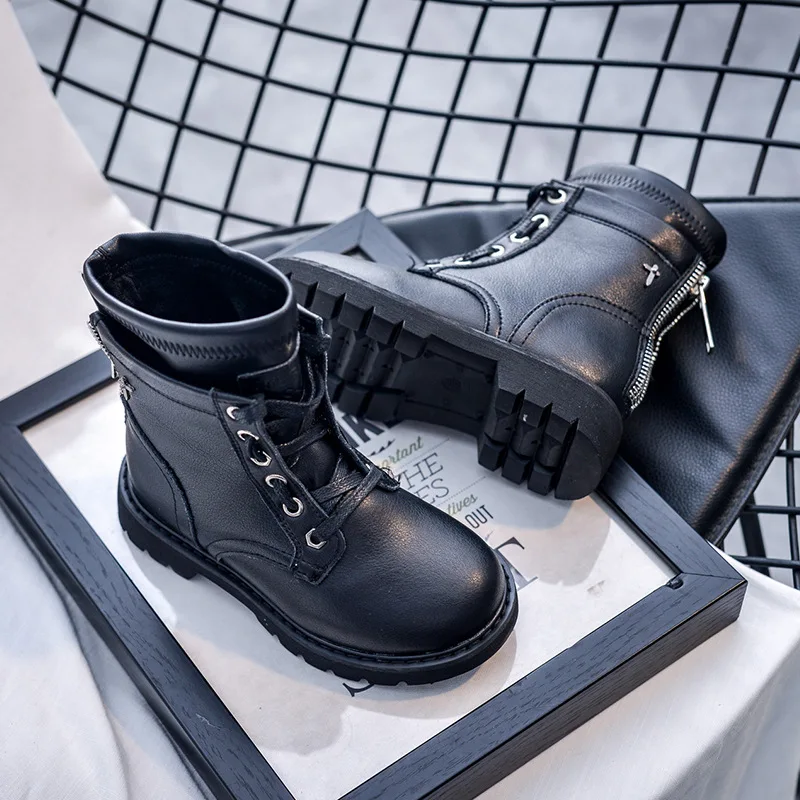 Ботинки martin на молнии сзади для мальчиков кожаные ботинки девочек Botas детские