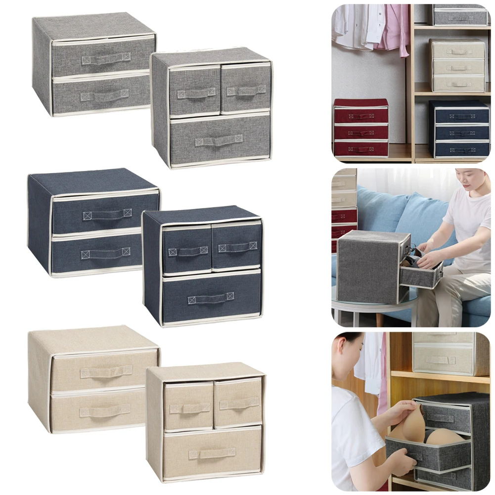 

Linen Clothes Organizer With 3 Drawers Dividers Collapsible Clothes Organizer For Home Underwear Shoes Socks Toys Storage