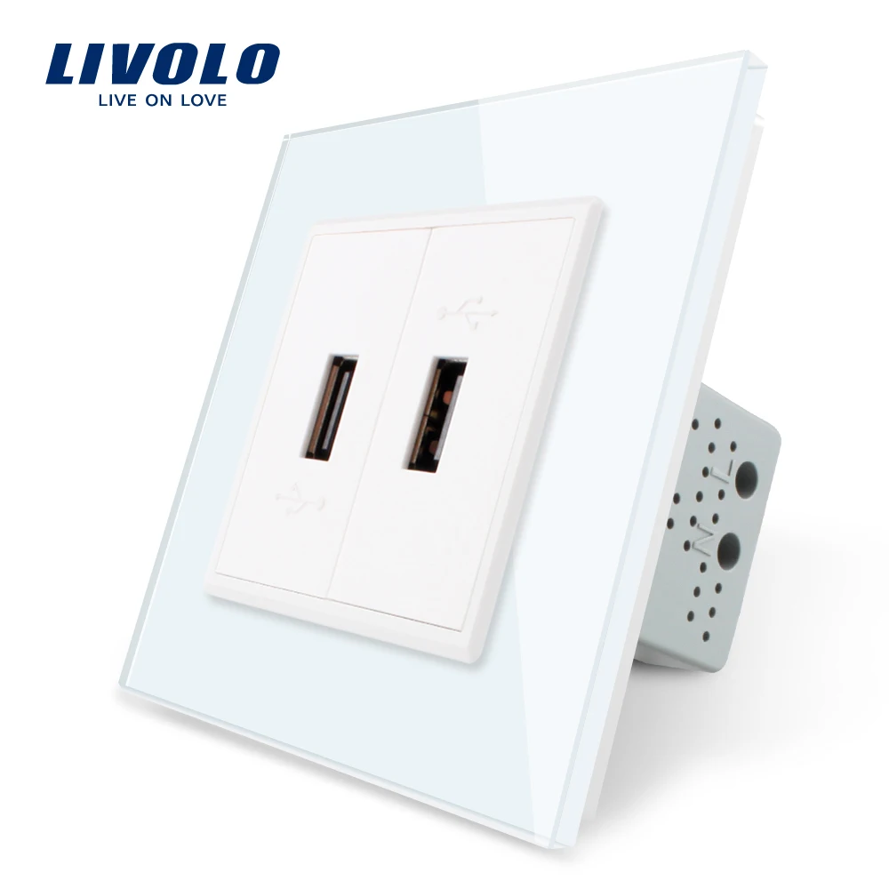 

Карманная розетка Livolo, панель из белого хрусталя, двухсекционная USB-розетка/Настенная розетка VL-C792U-11/12, без логотипа