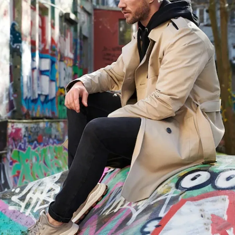 

2022 Long Style Coat Men 2022 Spring Double Breasted Trench Coat Men's Casual Windbreakers Male Good Quality Jackets Men
