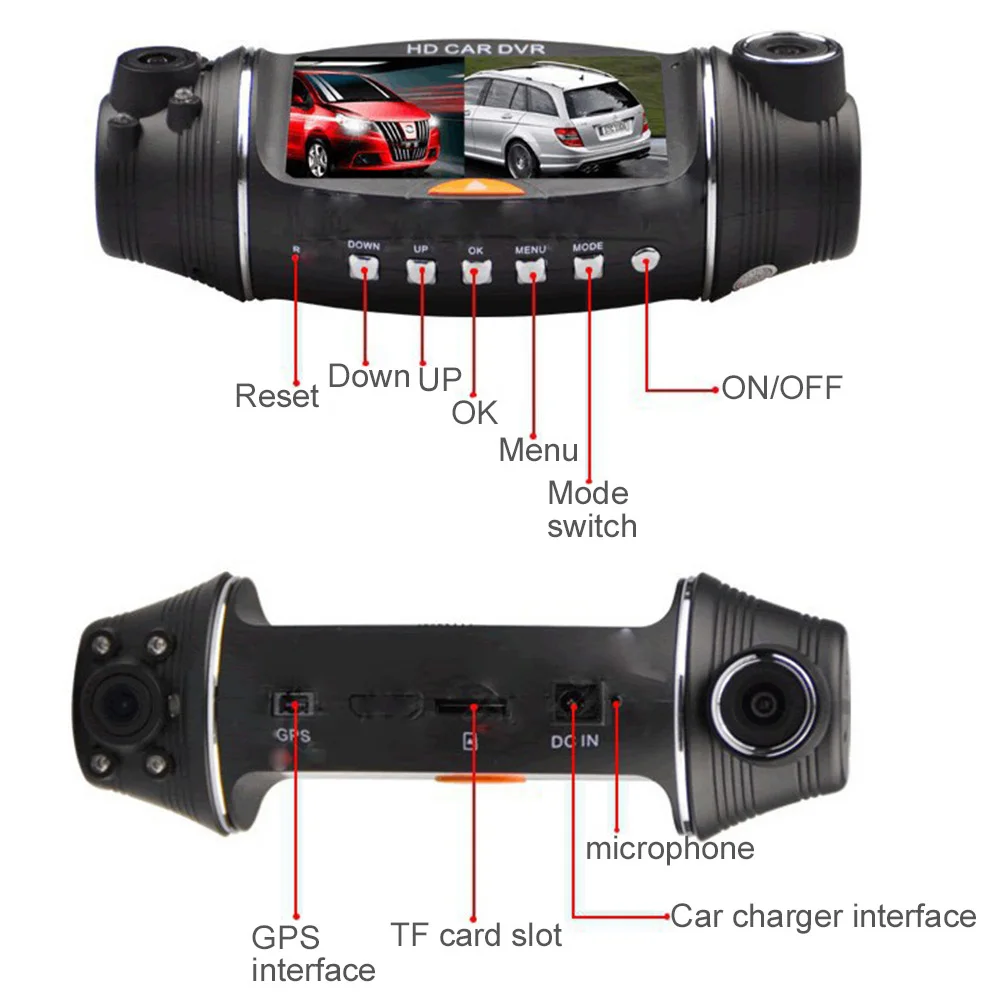 Автомобильный видеорегистратор 2 7 дюйма TFT HD два объектива ночное видение датчик