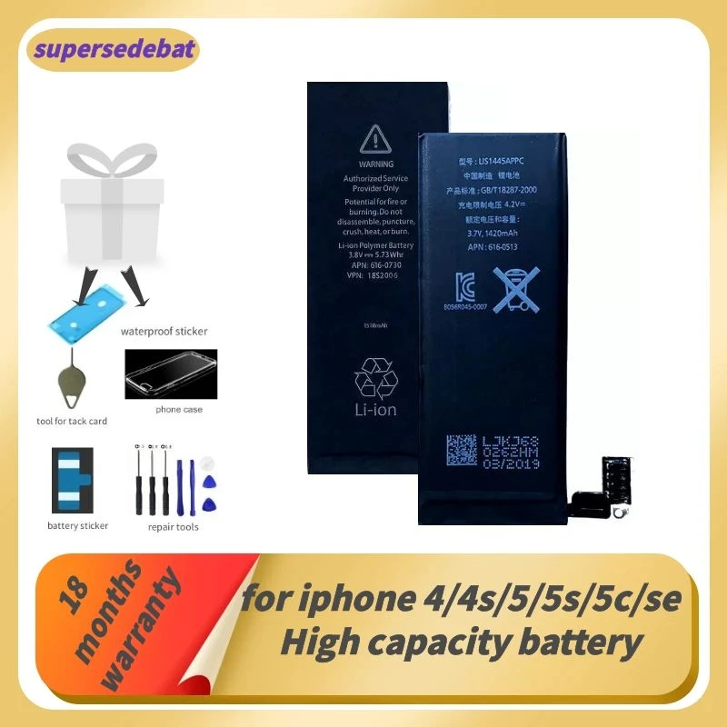 Supersedeba 0 цикл аккумулятора для Iphone Оригинальная батарея фотоэлемент Apple 4 5 5c