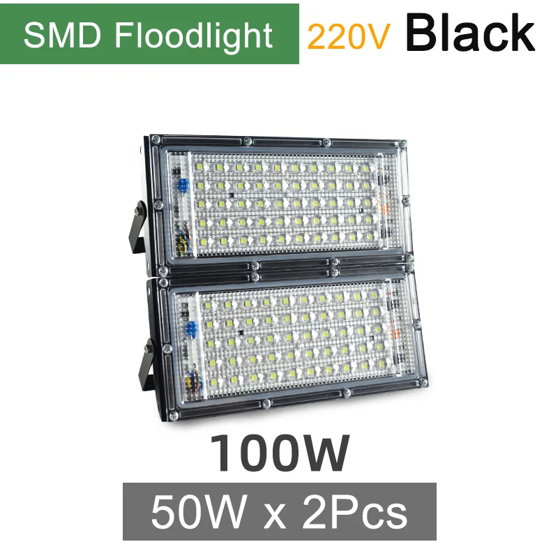 Kaguyahime Светодиодный прожектор светильник 50W 100W 200W Светодиодный прожектор светильник 220V IP65 Водонепроницаемый дистанционного Управление отражатель светильник ing уличные точечный светильник - Испускаемый цвет: 2Pcs Black SMD Light